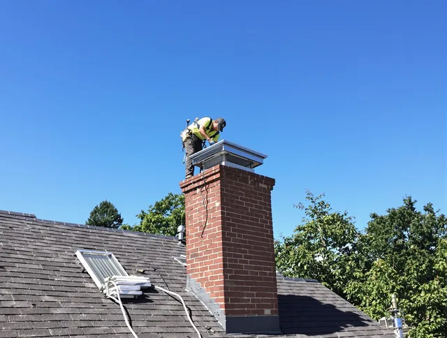 Broadview Heights Chimney Sweep technician measuring a chimney cap in Broadview Heights, OH