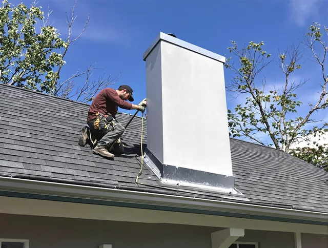 Broadview Heights Chimney Sweep team member finishing chimney construction in Broadview Heights, OH