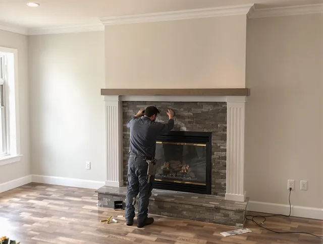 Broadview Heights Chimney Sweep finishing a custom fireplace install in Broadview Heights, OH